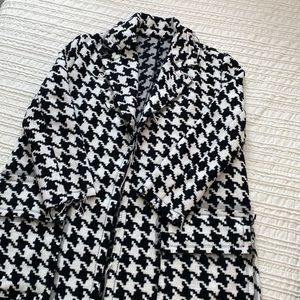 Unique Raw Hem Houndstooth Custom Chanel Style Long Pea Coat